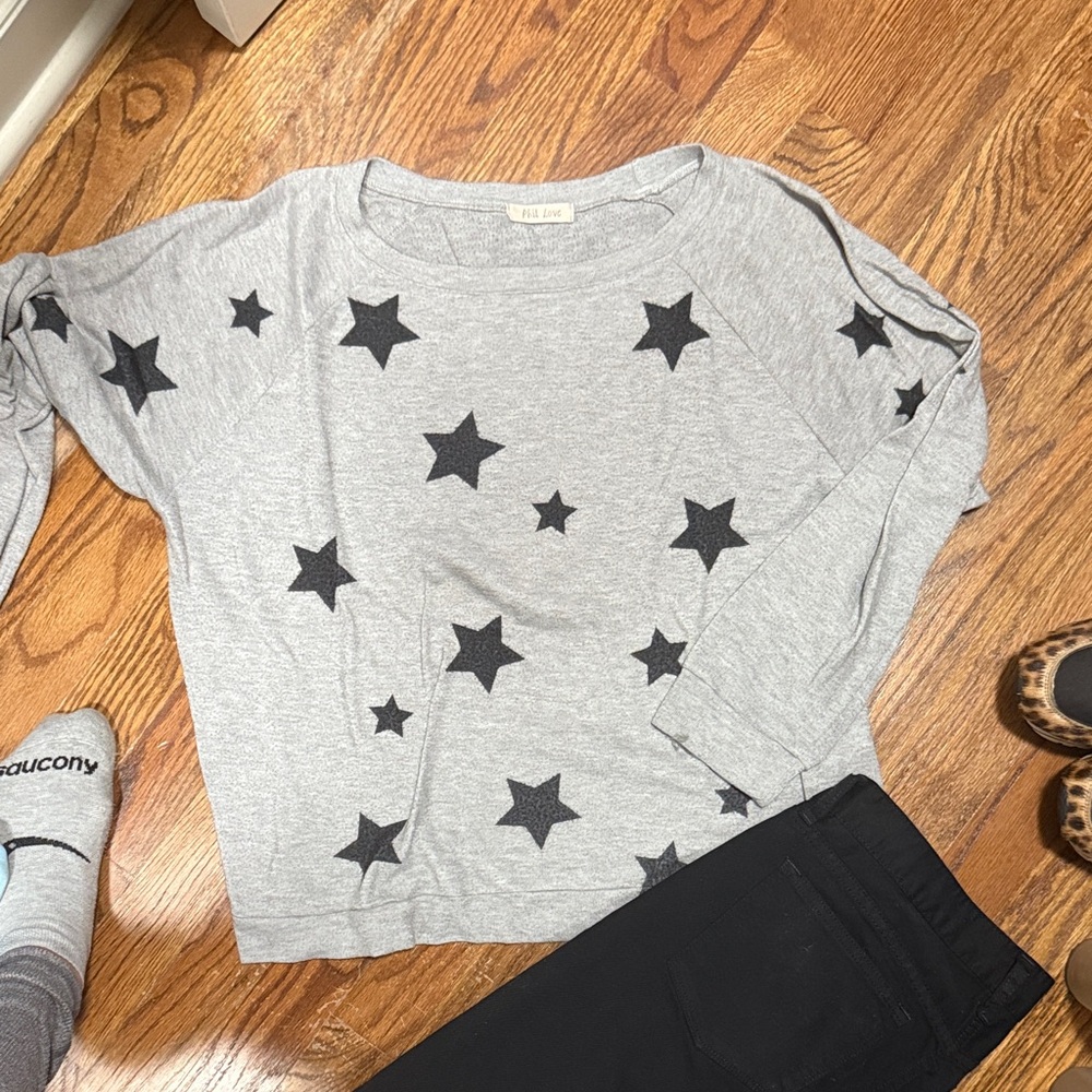 Phil love Gray Top with Black Stars
